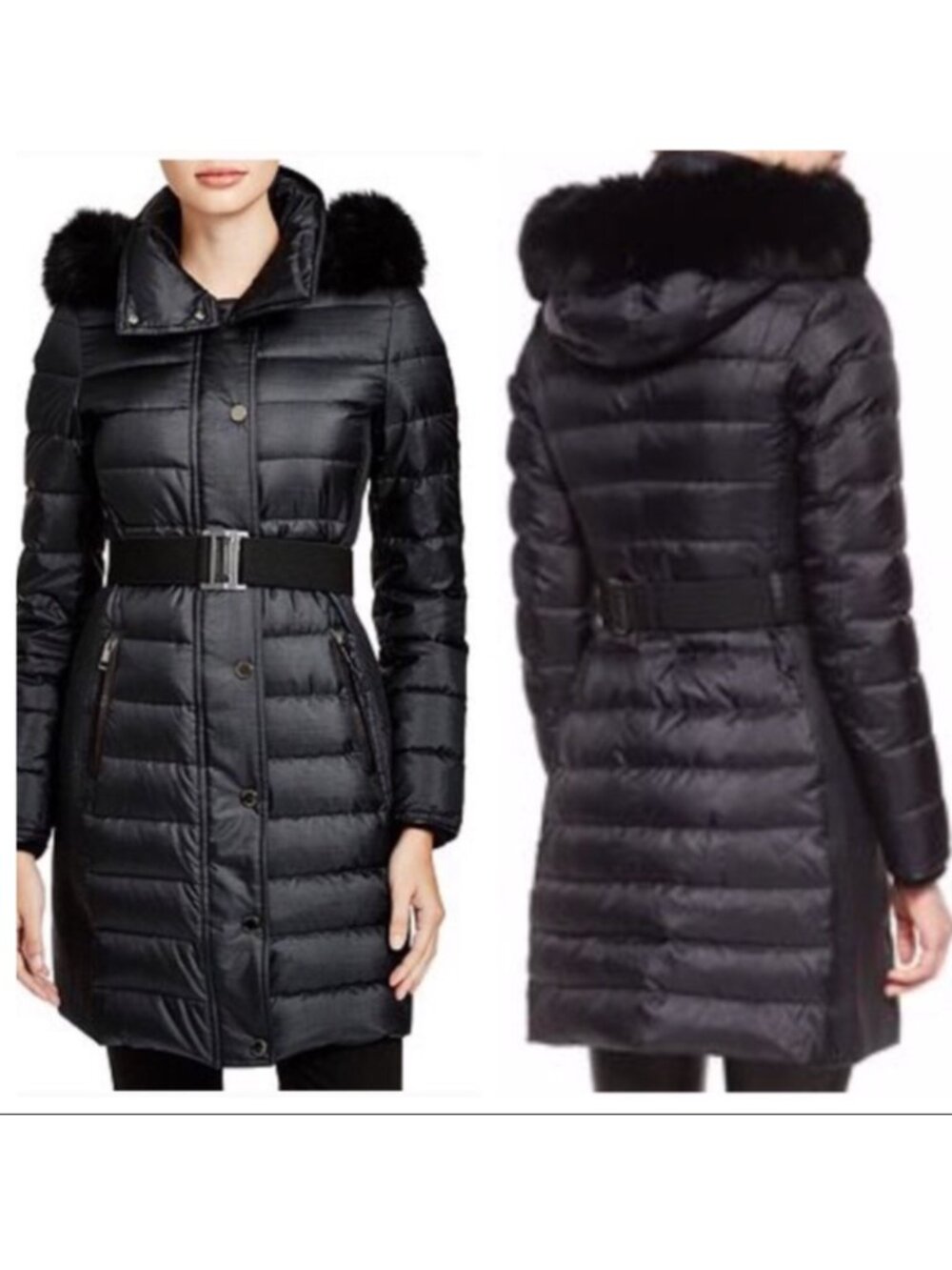 $1,695 Burberry Abbeydale black fur hood hooded quilted puffer coat 2